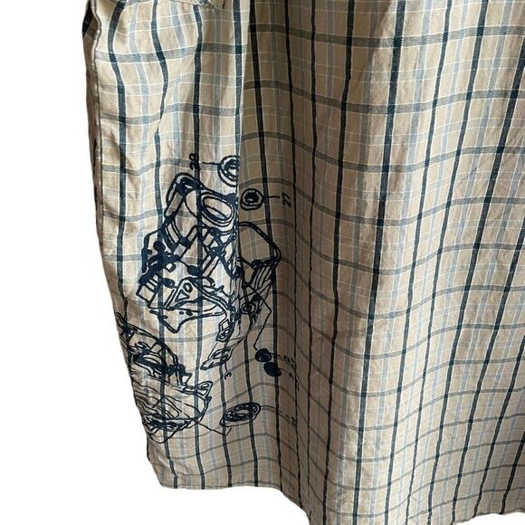 Thor 68 Shirt Button Down Plaid Tan Blue White Short Sleeve Graphic Logo Men XL - Picture 8 of 13